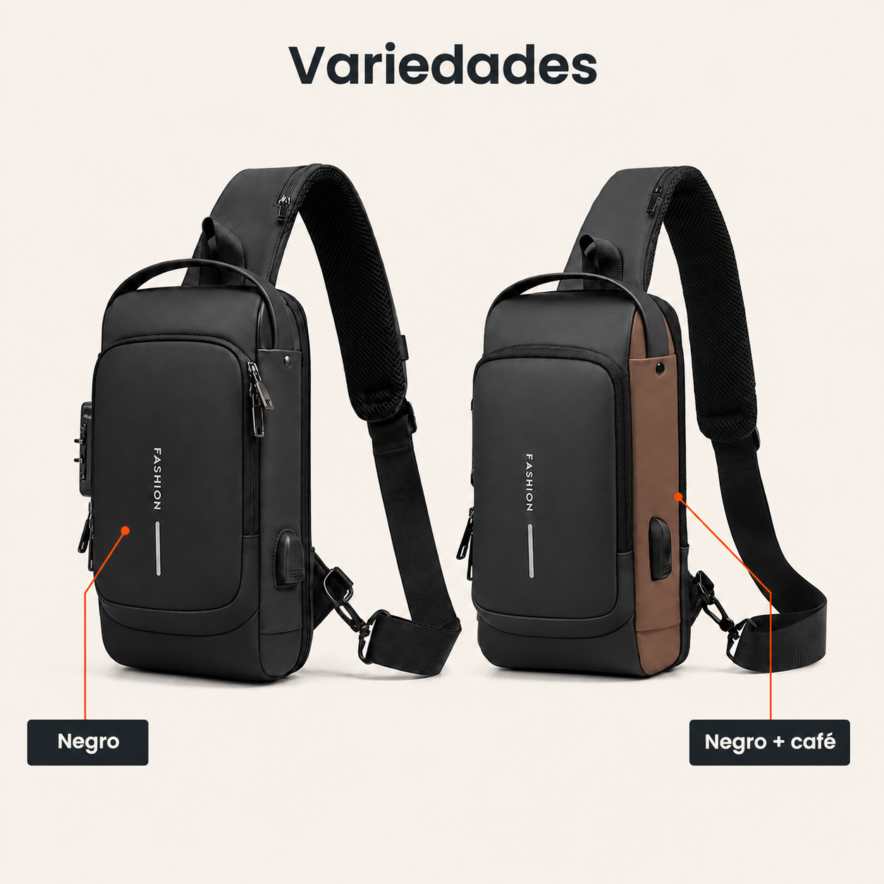 Bandolera Antirrobo Urbana · impermeable, con bloqueo y puerto USB