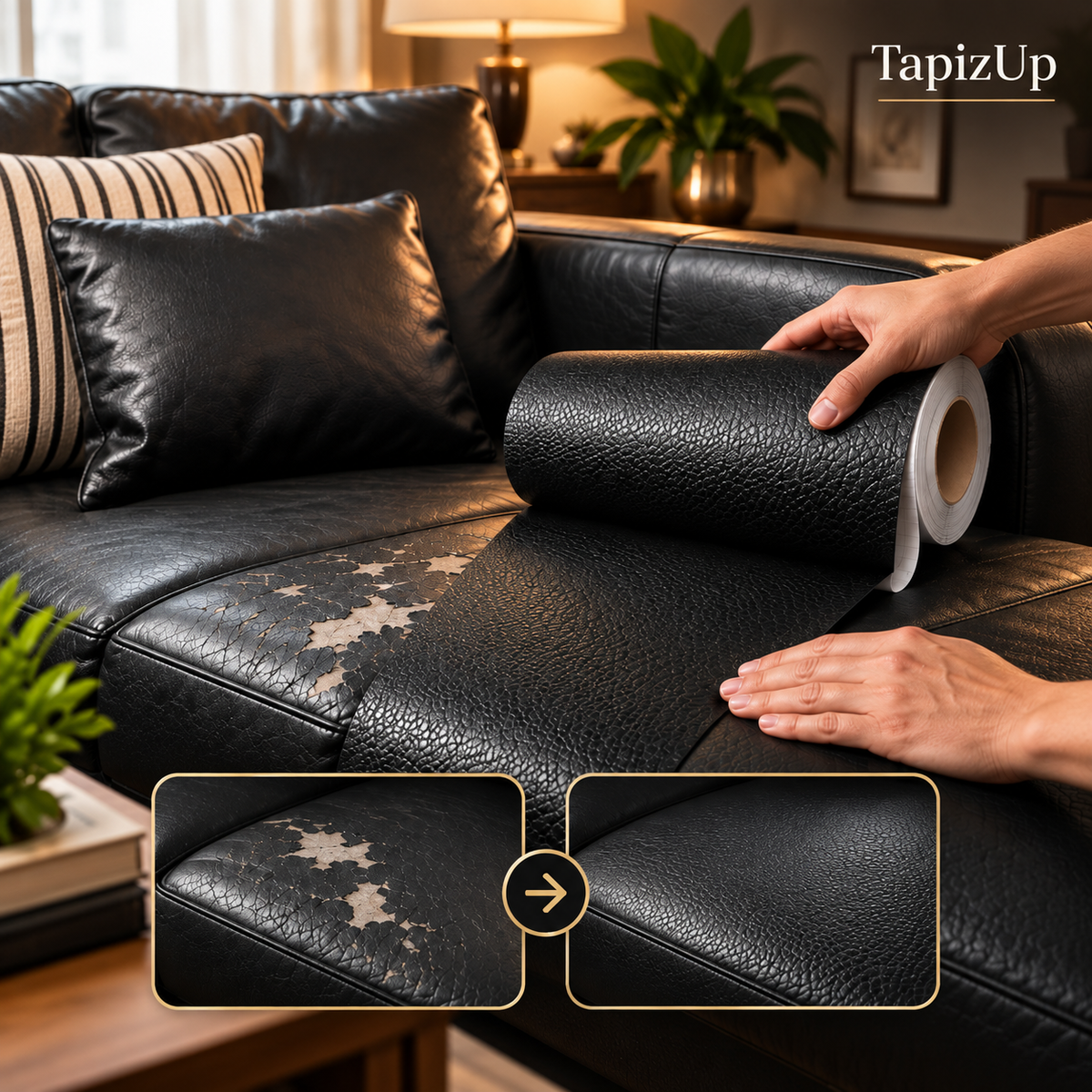 TapizUp – Rollo Renovador Autoadhesivo de Acabado Cuero